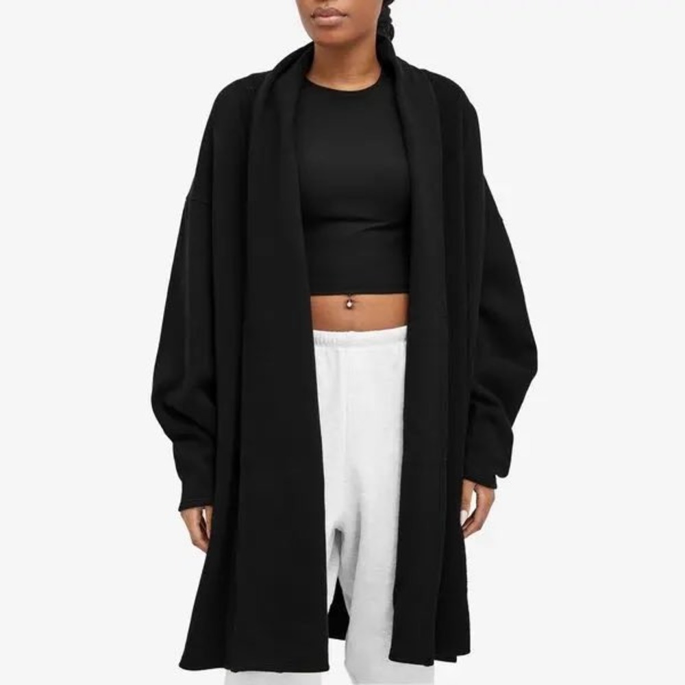 Joah Brown Black Oversized Open Front Fleece Cardigan Shawl Collar One Size